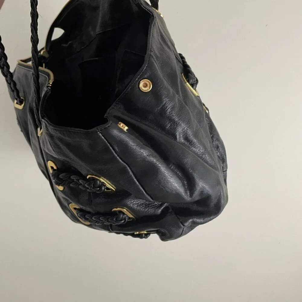 Treesje Black Leather Large Hobo Satchel Bag